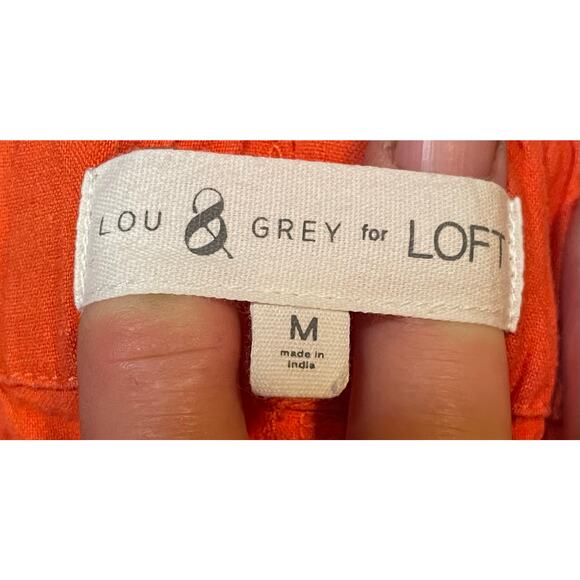 Lou & Grey for LOFT Linen Blend Shorts M Salmon Pink Pull-On High Rise Utility - Picture 2 of 9